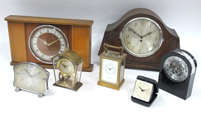 Lot 1508 - Clocks, including a brass carriage clock by...
