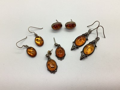 Lot 192 - A Collection of Amber Coloured Earrings,...
