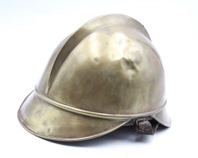 Lot 473 - Vintage French Fire Brigade Helmet, Liner and...