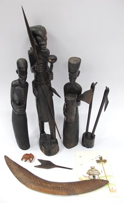 Lot 1423 - Hand Carvings, including three hardwood tribal...