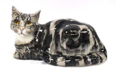 Lot 1274 - Winstanley Pottery Recumbent Tabby Cat, signed...