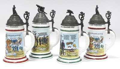 Lot 1301 - German Ceramic Beer Steins, each Military...