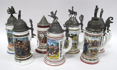 Lot 1285 - German Ceramic Beer Steins, each Military...