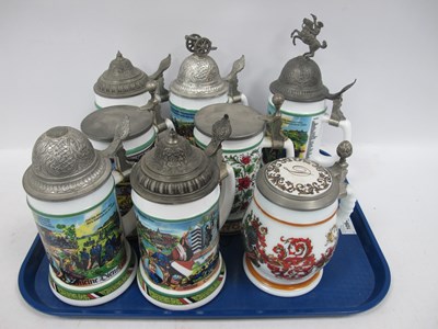 Lot 1094 - German Opaque Glass Beer Steins, by 'BMF',...