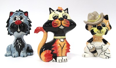 Lot 1265 - Lorna Bailey Pottery Cats, the tallest 13cm (3).
