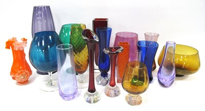 Lot 1291 - Coloured Glassware Vases and Bowls, mainly...
