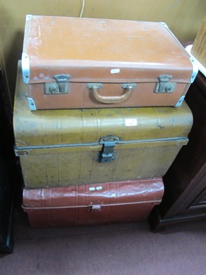 Lot 1602 - Two Large Metal Trunks Painted Red and Brown...