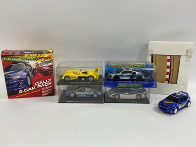 Lot 806 - Five 1:32 Scale Slot Cars by Scalextric, Fly...