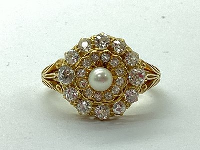 Lot 112 - A Victorian Style Diamond and Pearl Cluster...