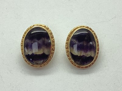 Lot 155 - A Pair of 9ct Gold Blue John Oval Clip On...