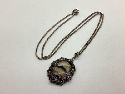 Lot 153 - A Vintage Style Blue John Pendant, oval collet...
