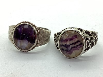 Lot 81 - Two Blue John Inset Dress Rings, oval collet...