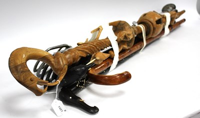 Lot 1421 - Four Wooden Sticks and Two Metal Folding...