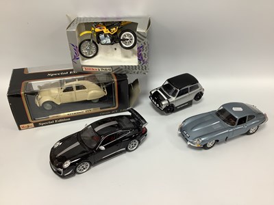 Lot 384 - Five Diecast Model Cars, Motorcycle by Solido,...