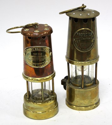 Lot 1498 - Brass Miners Lamp 'The Protector, Eccles' 25cm...