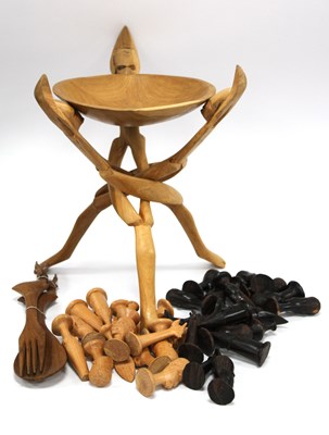 Lot 1401 - Carved African Hardwood Chess Set, folding...
