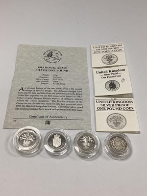 Lot 548 - Four Silver Proof £1 Coins, 1983, 1984, 1985...