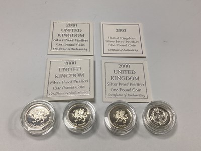 Lot 557 - Four Royal Mint Silver Proof Piedfort £1 Coins,...