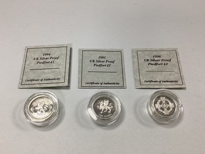 Lot 542 - Three Silver Proof Piedfort £1 Coins, 1994,...