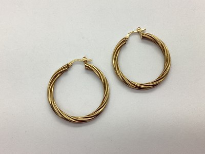 Lot 76 - A Pair of Twist Design Hoop Earrings,...
