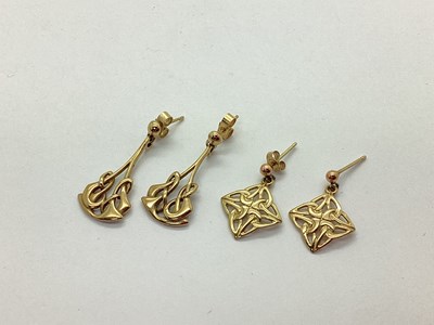 Lot 82 - Two Pairs of Celtic Style Openwork Drop...