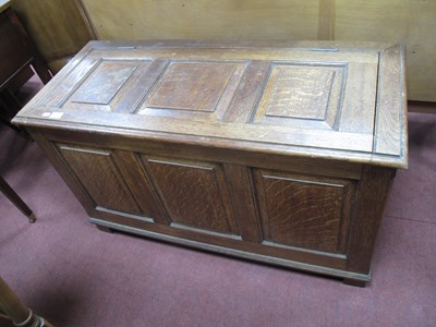 Lot 1658 - XX Century Oak Coffer, with a three panelled...
