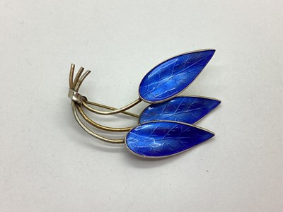 Lot 129 - Ivor Holth, Norway; A Blue Enamel Triple Leaf...