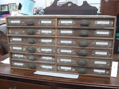 Lot 1636 - Pine Table Top Cabinet, with twelve drawers,...