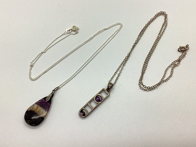 Lot 135 - A Vintage Blue John Tear Drop Pendant, on a...