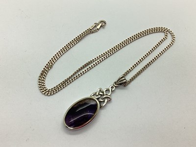 Lot 139 - A Blue John Oval Panel Pendant, collet rubover...