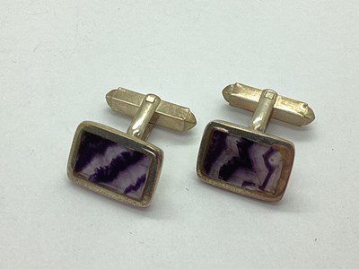 Lot 121 - A Pair of Blue John Inset Cufflinks,...