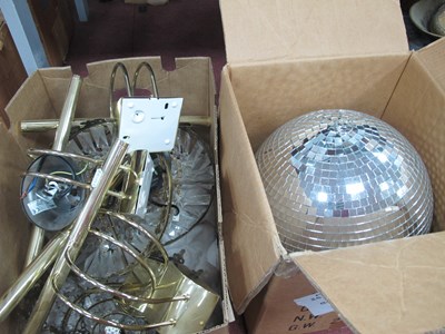 Lot 1535 - Three Ceiling-hanging Brass and Crystal Light...
