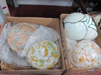 Lot 1528 - Glass Light Shades with chain hangings in...