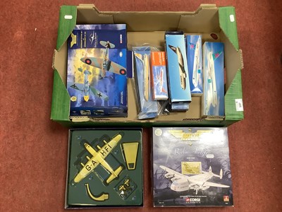 Lot 537 - Nine Diecast, Plastic Model Aircraft by Corgi...