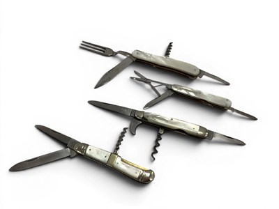 Lot 349 - Four Multi Tool Folding Pocket Knives, mother...