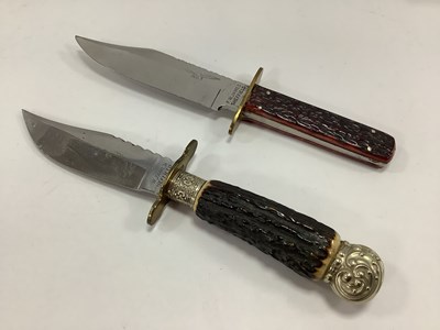 Lot 414 - Two F.W James Sheffield Hunting Knives, stag...