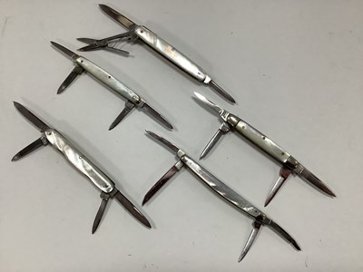Lot 345 - Five Multiblade Folding Pocket Knives, mother...