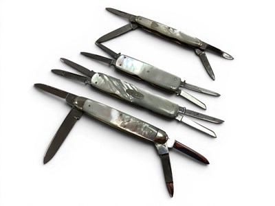 Lot 347 - Four Multi Blade Folding Pocket Knives, mother...