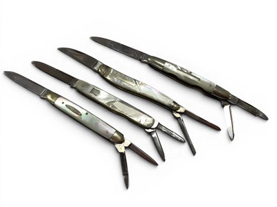 Lot 343 - Three Blade Folding Pocket Knives, mother of...