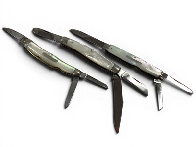 Lot 309 - Three Blade Folding Pocket Knives, mother of...