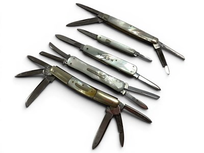 Lot 331 - Five Multi Blade Folding Pocket Knives, mother...