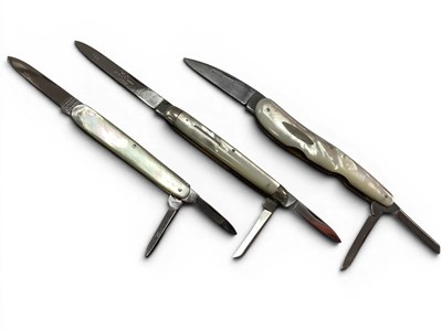 Lot 341 - Three Blade Folding Pocket Knives, mother of...