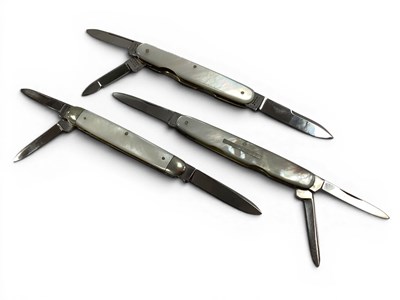 Lot 328 - Three Blade Folding Pocket Knives, mother of...