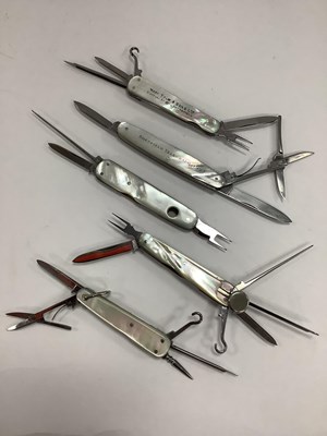 Lot 333 - Five Multi Tool Folding Pocket Knives, mother...