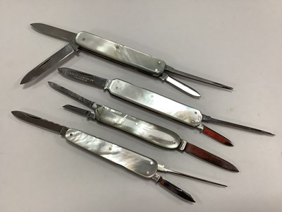 Lot 326 - Four Multi Blade Folding Pocket Knives, mother...
