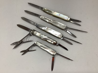 Lot 340 - Five Multi Blade Folding Pocket Knives, mother...