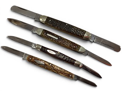 Lot 316 - Four Multi Blade Folding Pocket Knives, stag...