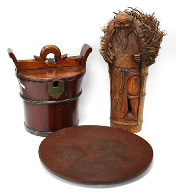 Lot 1406 - Oriental - Chinese wooden rice bucket with...