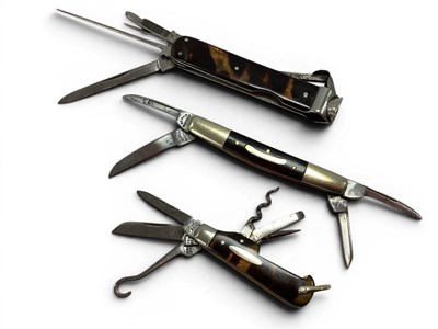 Lot 346 - Three Tortoiseshell Scales Multi Blade Folding...