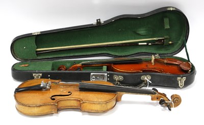 Lot 1420 - Chinese Violin, with bow, cased, (length of...